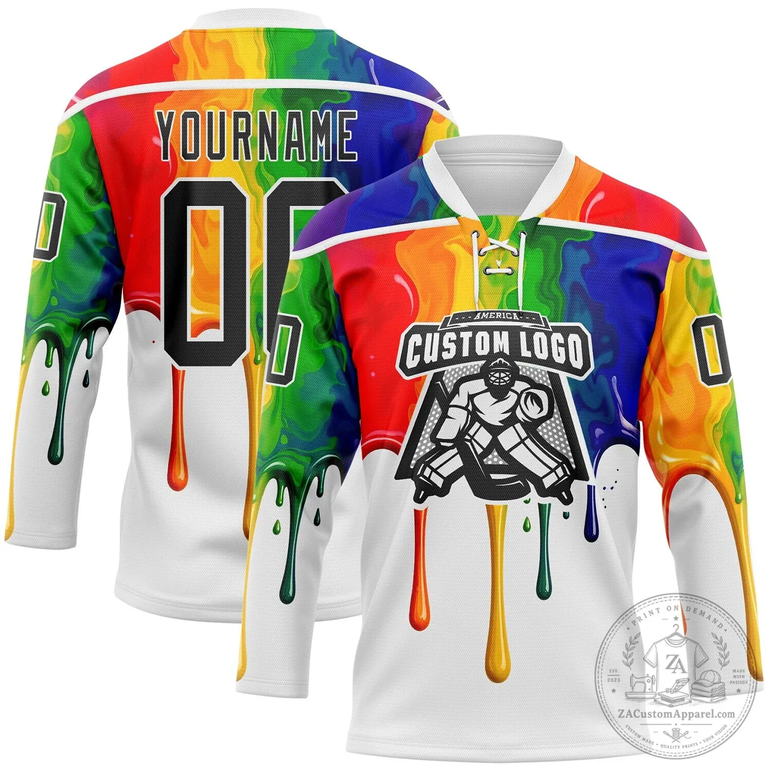 Rainbow Melting Paint Drip Custom Name and Number Hockey Jersey 8 Rainbow Melting Paint Drip Custom Name and Number Hockey Jersey