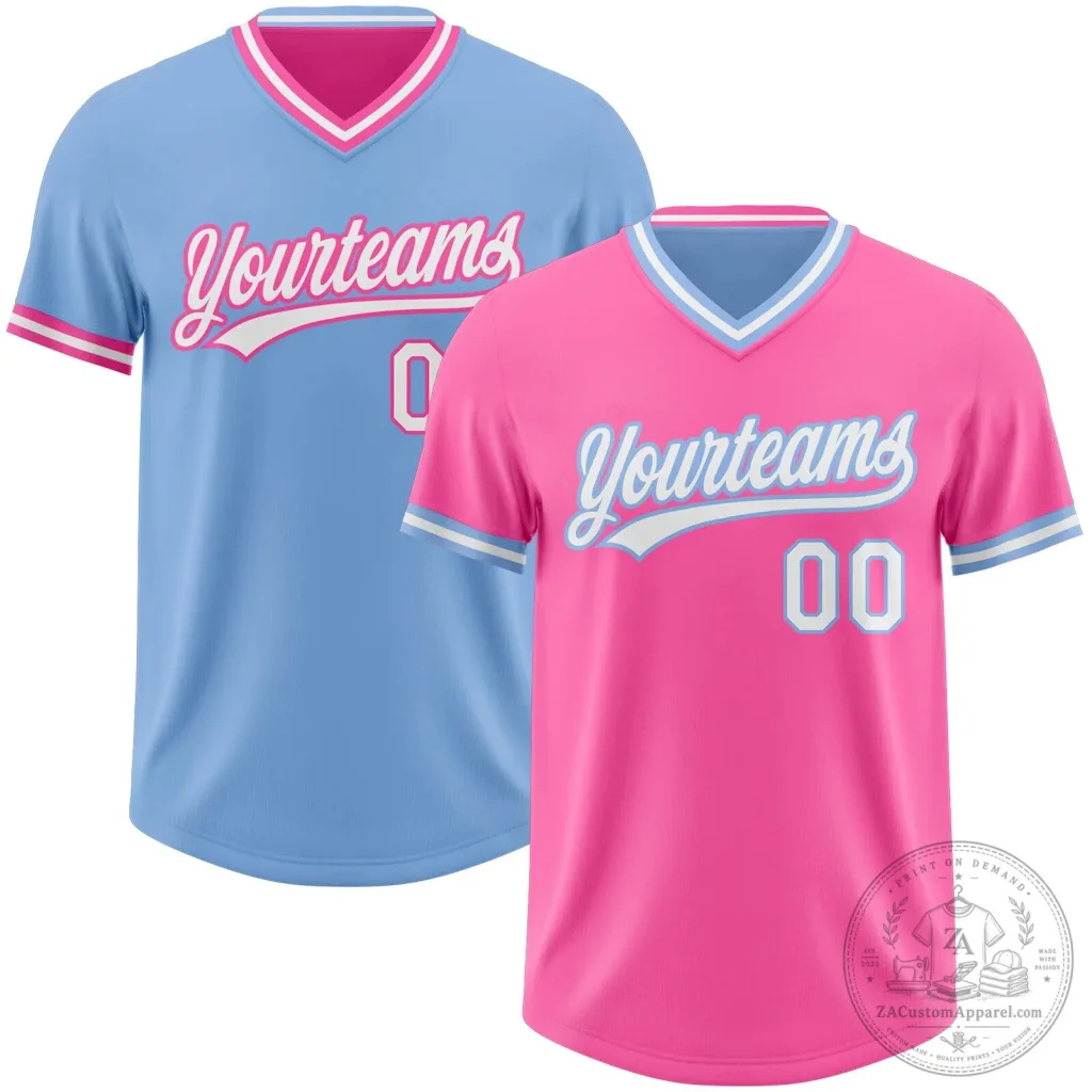 Custom Yourteams Pink Light Blue Reversible Baseball Jersey Shirt Custom Yourteams Pink Light Blue Reversible Baseball Jersey Shirt