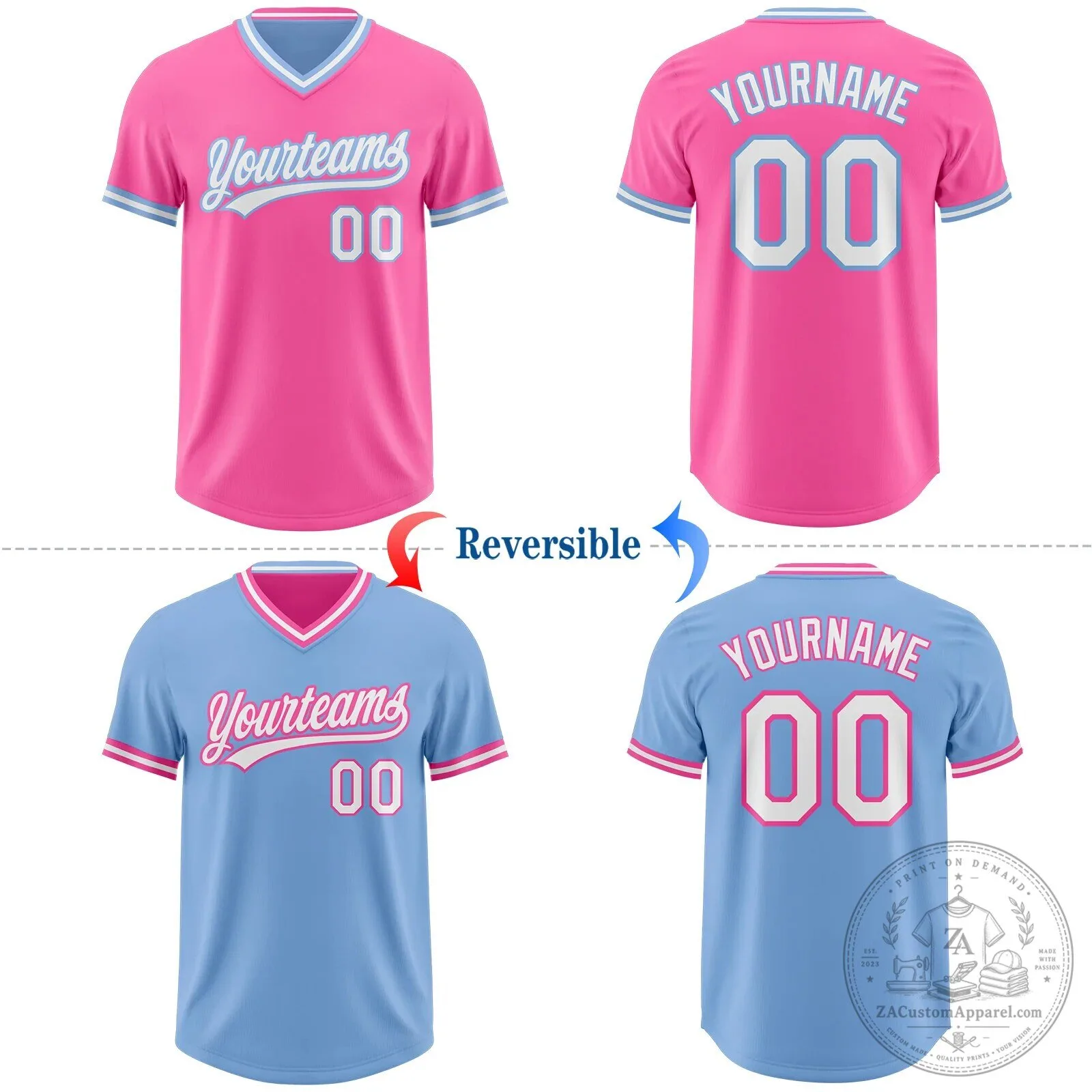 Custom Yourteams Pink Light Blue Reversible Baseball Jersey Shirt 8 Custom Yourteams Pink Light Blue Reversible Baseball Jersey Shirt