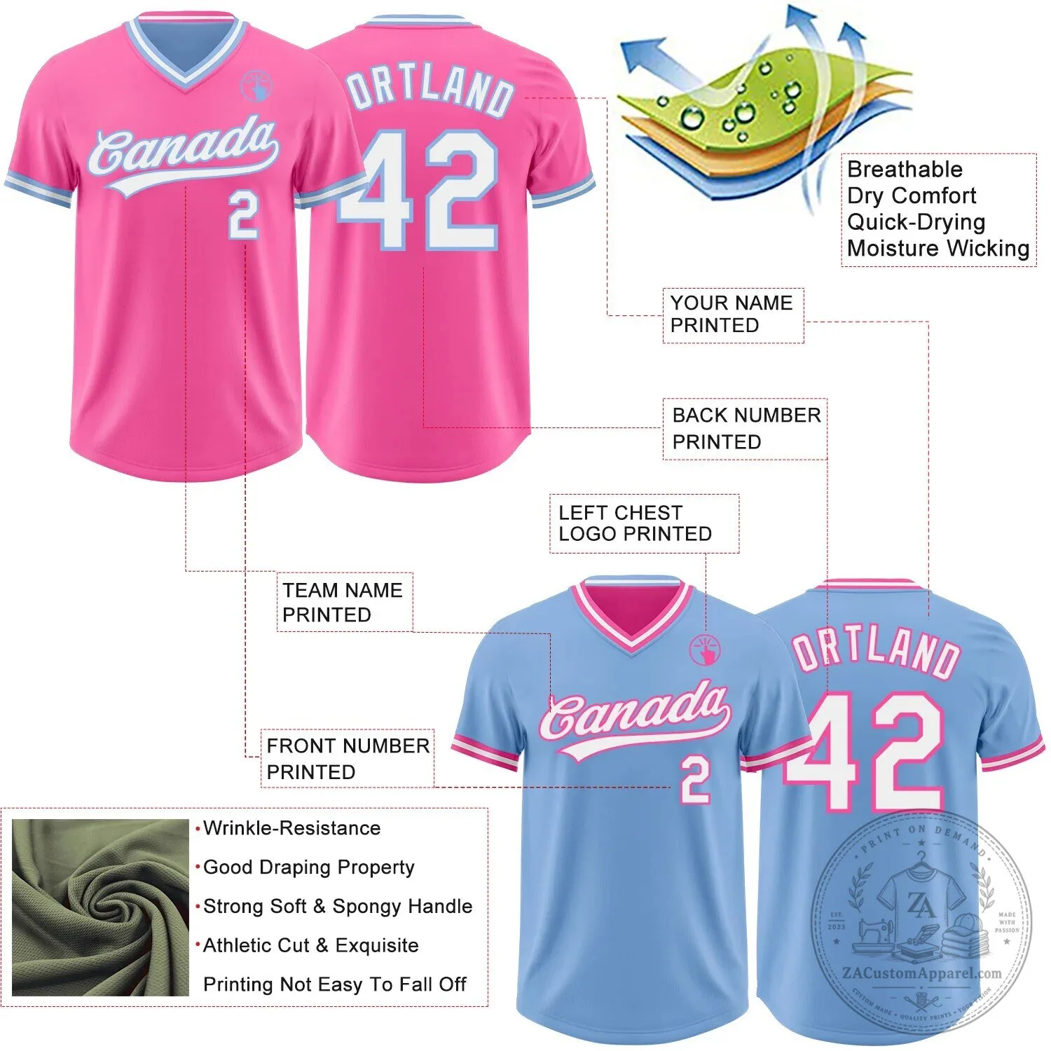 Custom Yourteams Pink Light Blue Reversible Baseball Jersey Shirt 11 Custom Yourteams Pink Light Blue Reversible Baseball Jersey Shirt