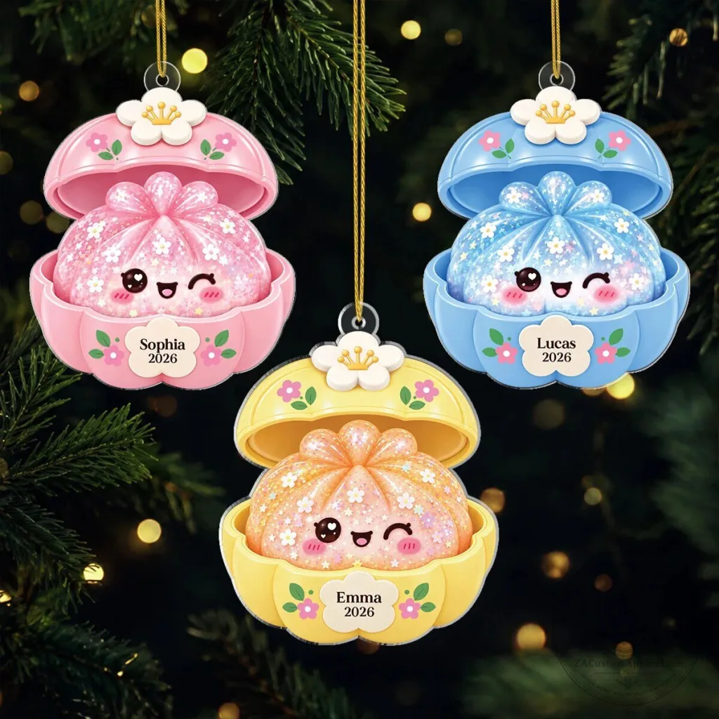 Personalized Cute Floral Dumpling Squishy Acrylic Christmas Ornament Personalized Cute Floral Dumpling Squishy Acrylic Christmas Ornament