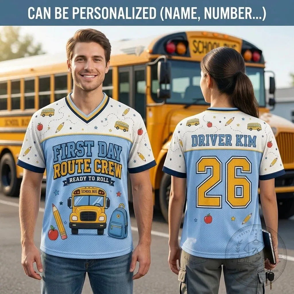 Personalized School Bus Driver First Day Route Crew Football Jersey