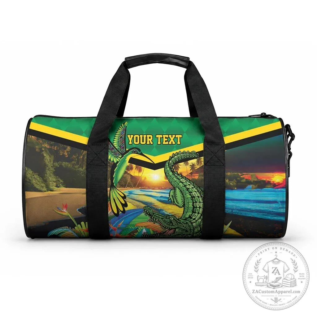 Personalized Jamaica Hummingbird and Crocodile Tropical Duffle Bag