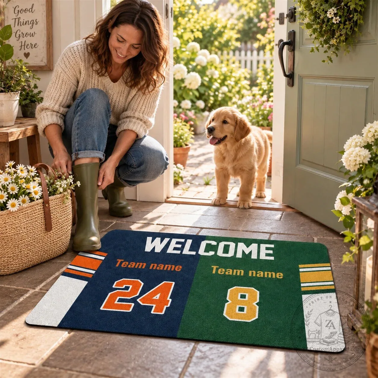 Personalized Football Team Name and Number Welcome Doormat