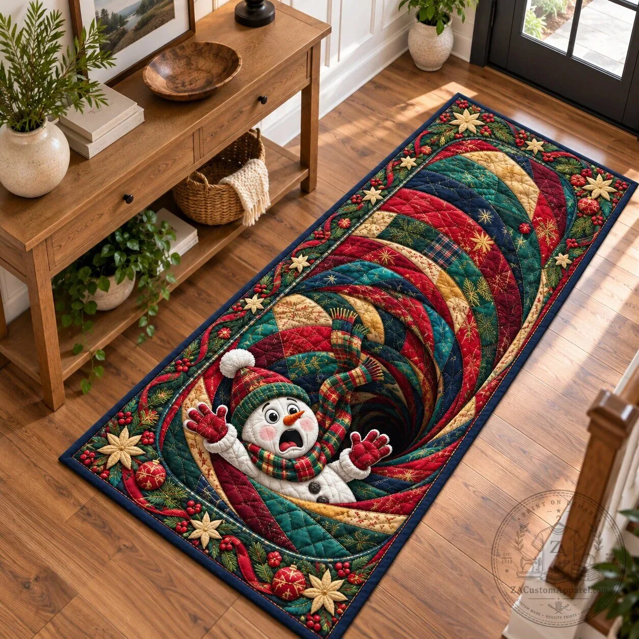 Christmas Snowman Swirl Holiday Kitchen Runner Rug Festive Home Decor