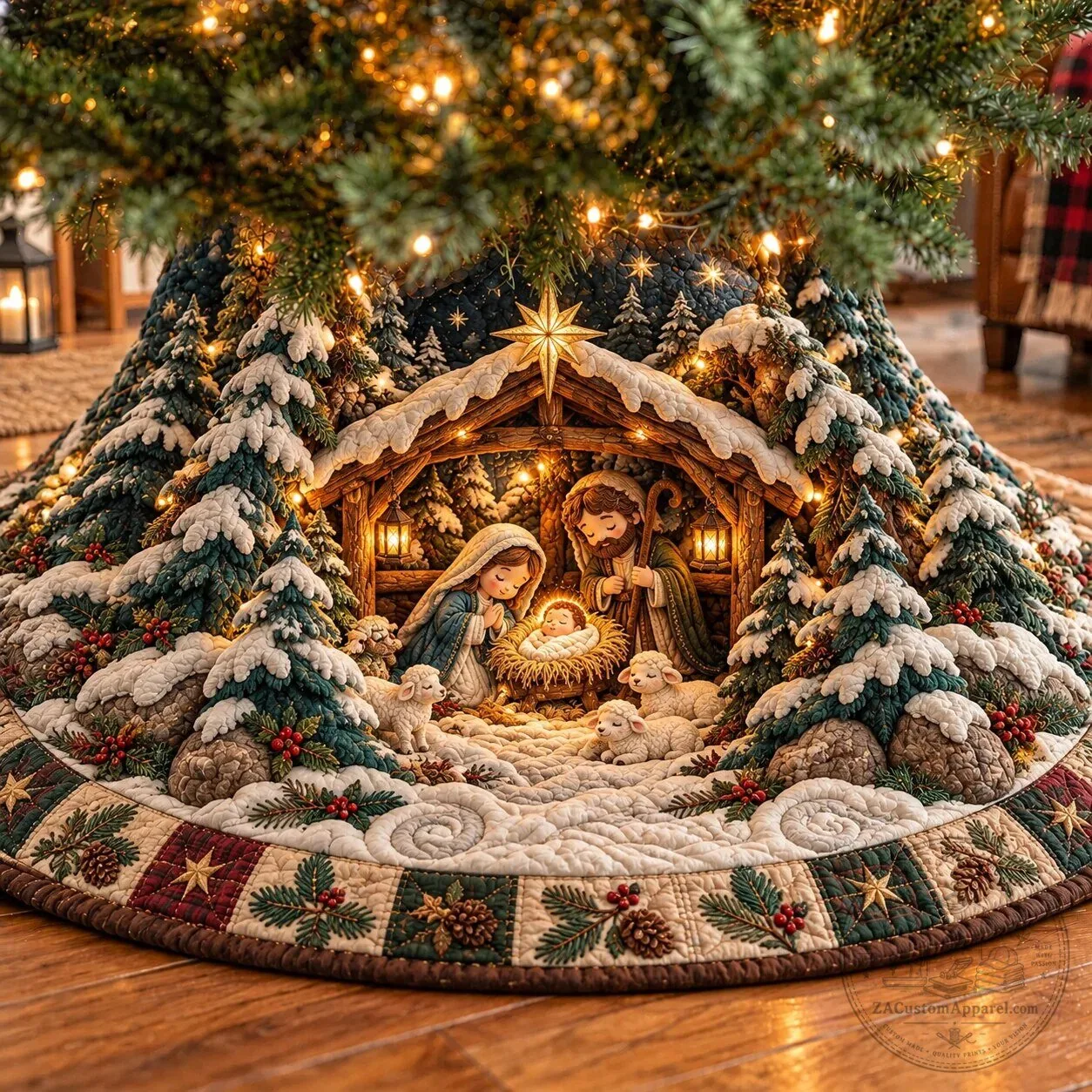 Christmas Nativity Scene Quilted Tree Skirt with Holy Family and Shepherds 5 Christmas Nativity Scene Quilted Tree Skirt with Holy Family and Shepherds