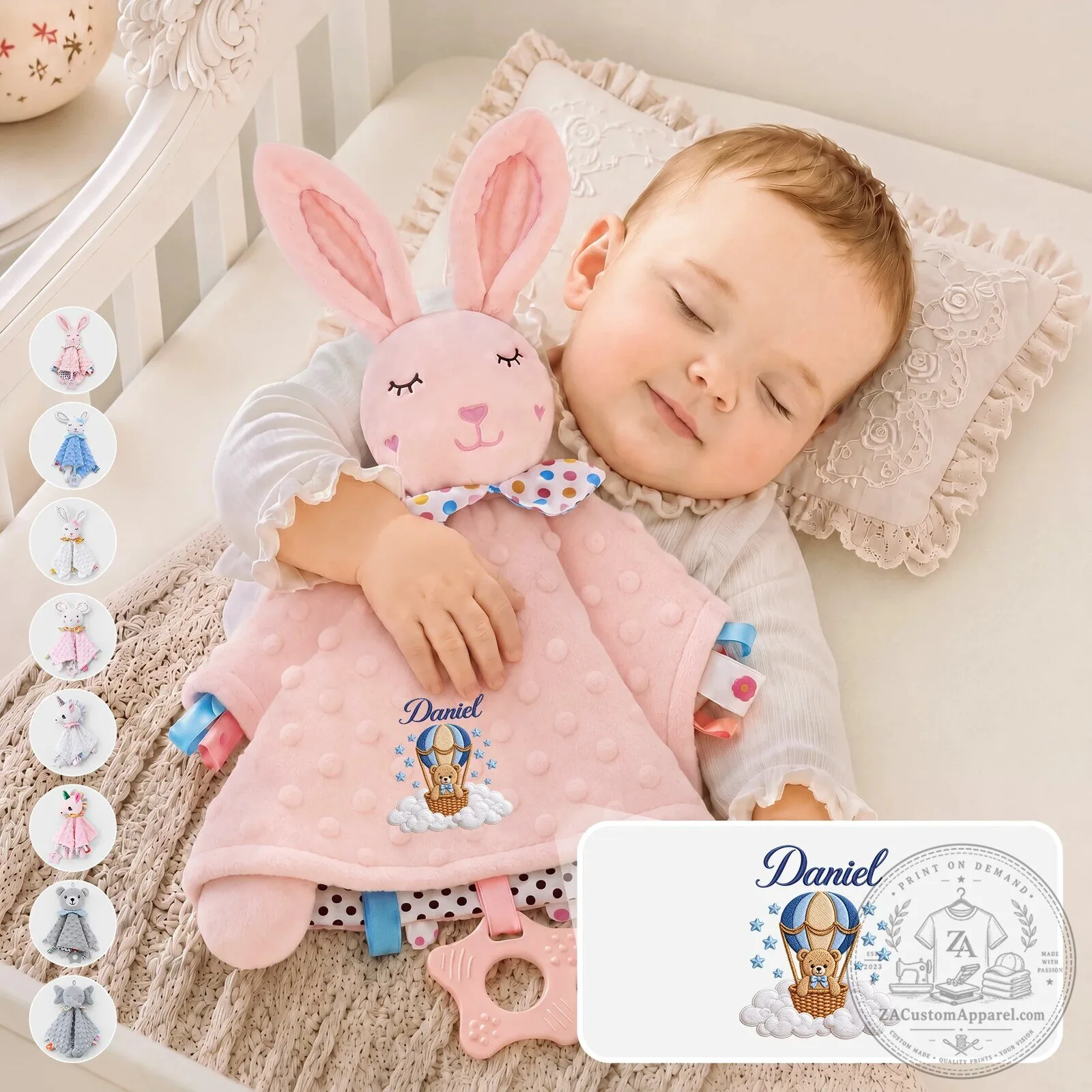 Personalized Pink Bunny Hot Air Balloon Baby Animal Security Blanket 8 Personalized Pink Bunny Hot Air Balloon Baby Animal Security Blanket