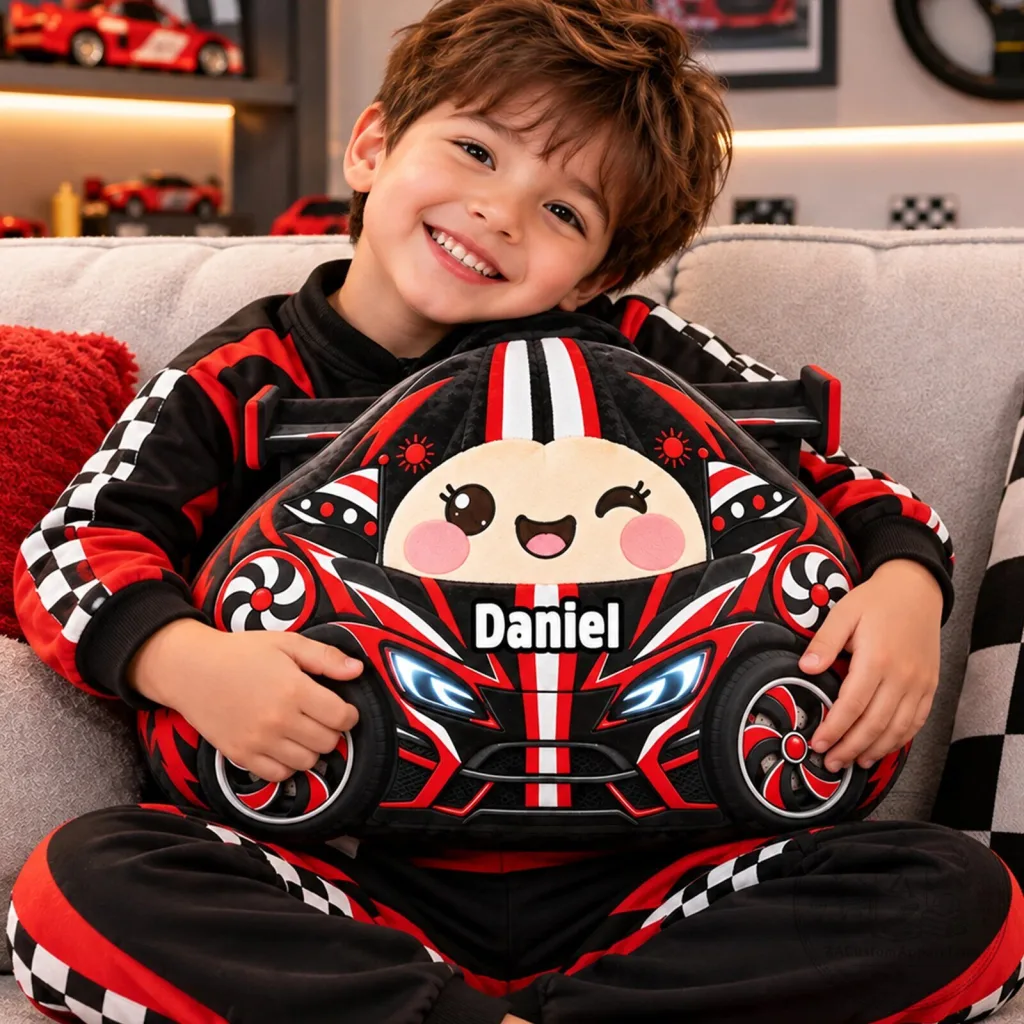 Personalized Racing Car Shaped Pillow for Kids, Custom Name Plush Toy Personalized Racing Car Shaped Pillow for Kids, Custom Name Plush Toy