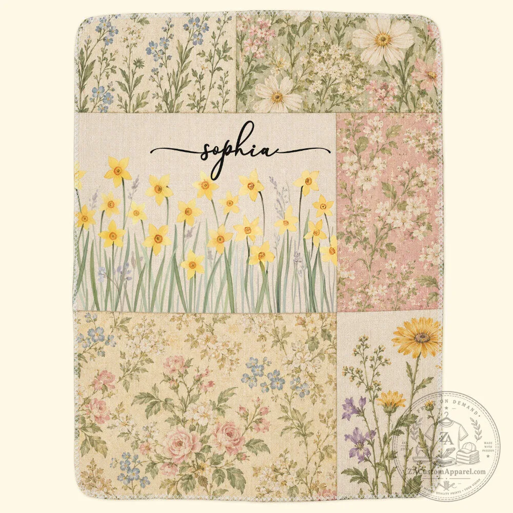 Personalized Birth Month Flower Patchwork Style Blanket 6 Personalized Birth Month Flower Patchwork Style Blanket