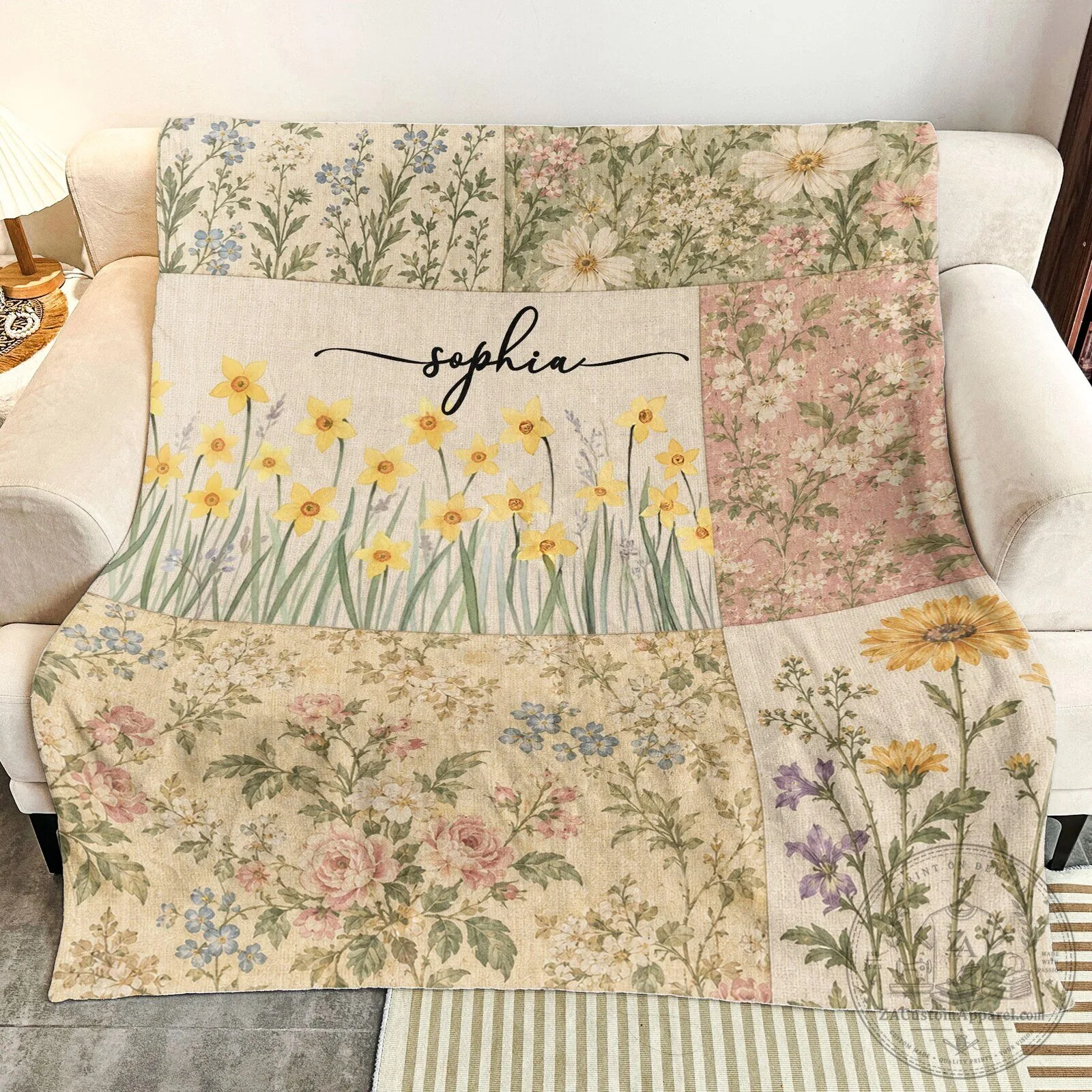 Personalized Birth Month Flower Patchwork Style Blanket 7 Personalized Birth Month Flower Patchwork Style Blanket