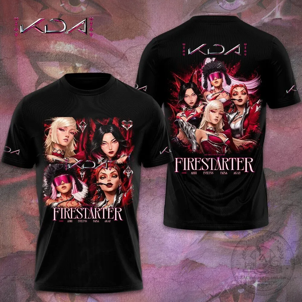 Black T-Shirt with K/DA Firestarter All-Over Print from League of Legends
