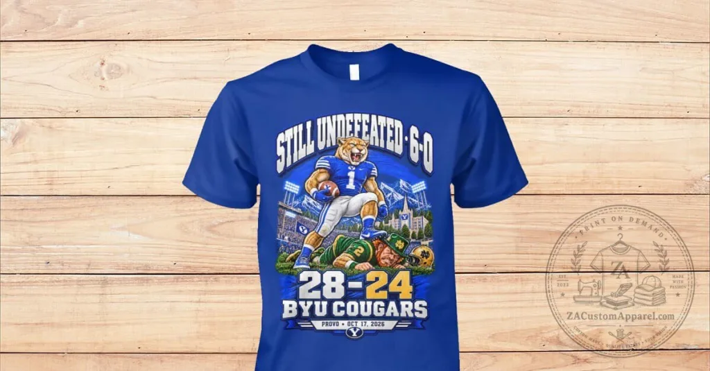 BYU Cougars Still Undefeated 6-0 Football Game Royal Blue T-Shirt BYU Cougars Still Undefeated 6-0 Football Game Royal Blue T-Shirt