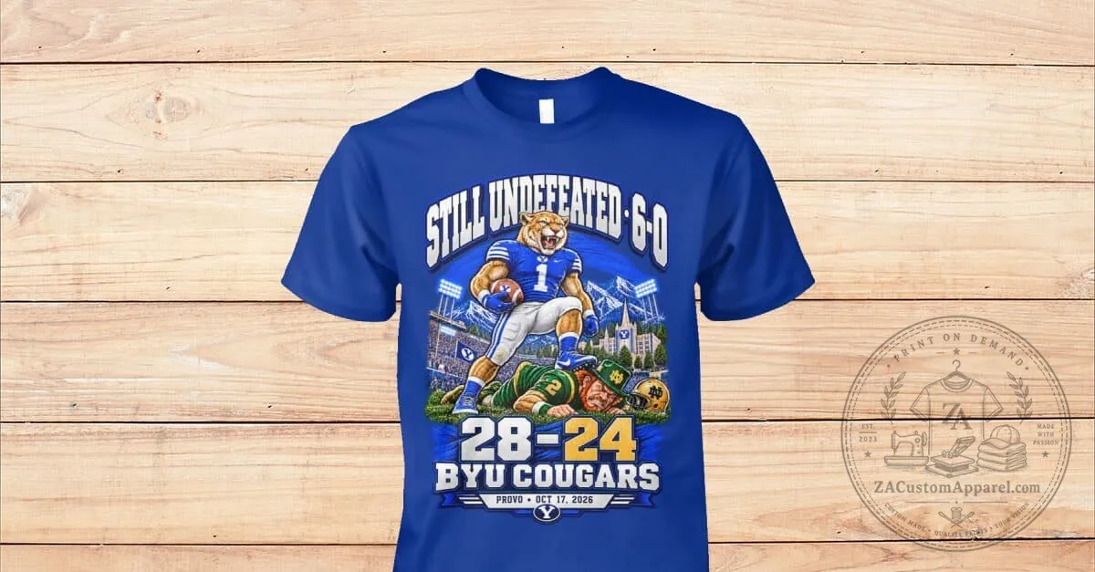 BYU Cougars Still Undefeated 6-0 Football Game Royal Blue T-Shirt 1 BYU Cougars Still Undefeated 6-0 Football Game Royal Blue T-Shirt