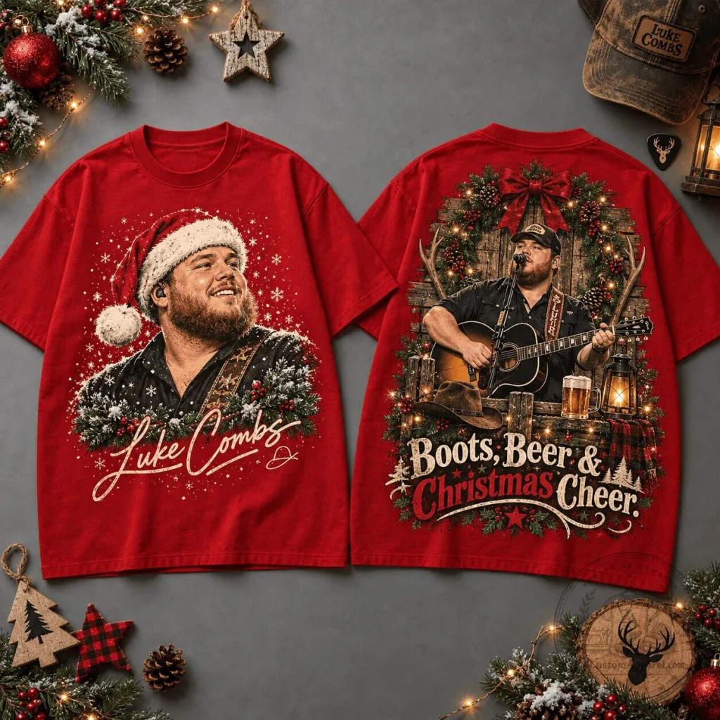 Luke Combs Boots Beer and Christmas Cheer Holiday T-Shirt Luke Combs Boots Beer and Christmas Cheer Holiday T-Shirt