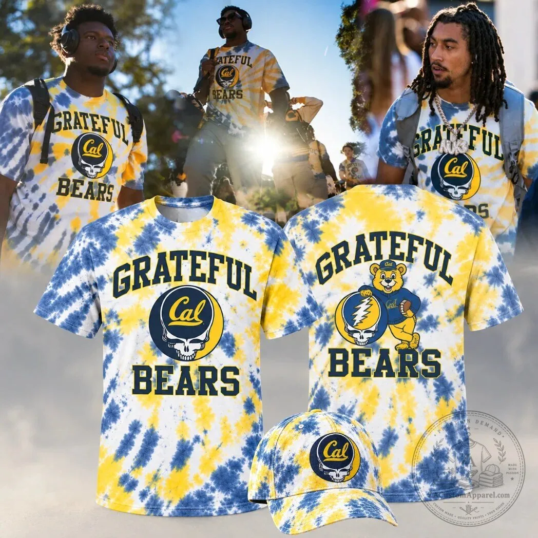 California Golden Bears Football Grateful Dead Tie-Dye Blue and Gold T-Shirt