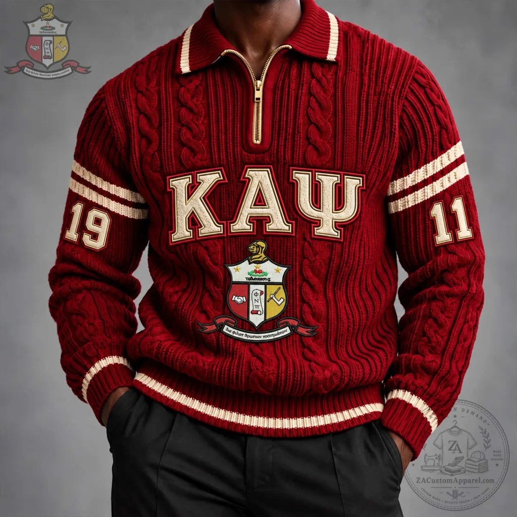 Kappa Alpha Psi Fraternity Quarter Zip Cable Knit Sweater Kappa Alpha Psi Fraternity Quarter Zip Cable Knit Sweater