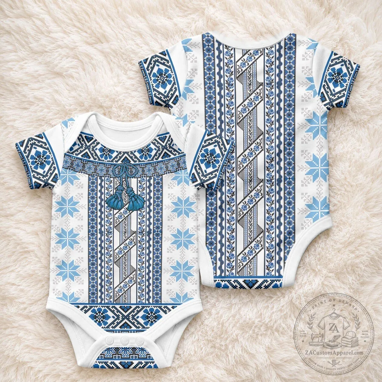 Ukrainian Folk Art Blue Embroidered Pattern Baby Bodysuit Traditional Vyshyvanka Romper 4 Ukrainian Folk Art Blue Embroidered Pattern Baby Bodysuit Traditional Vyshyvanka Romper