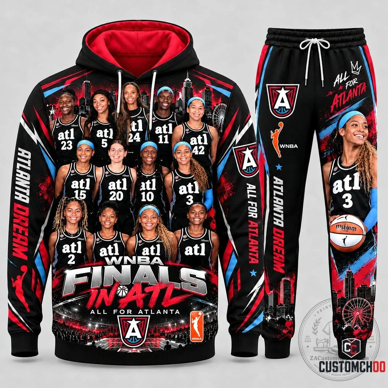 Atlanta Dream WNBA Finals Team Portrait Black and Red Hoodie 5 Atlanta Dream WNBA Finals Team Portrait Black and Red Hoodie