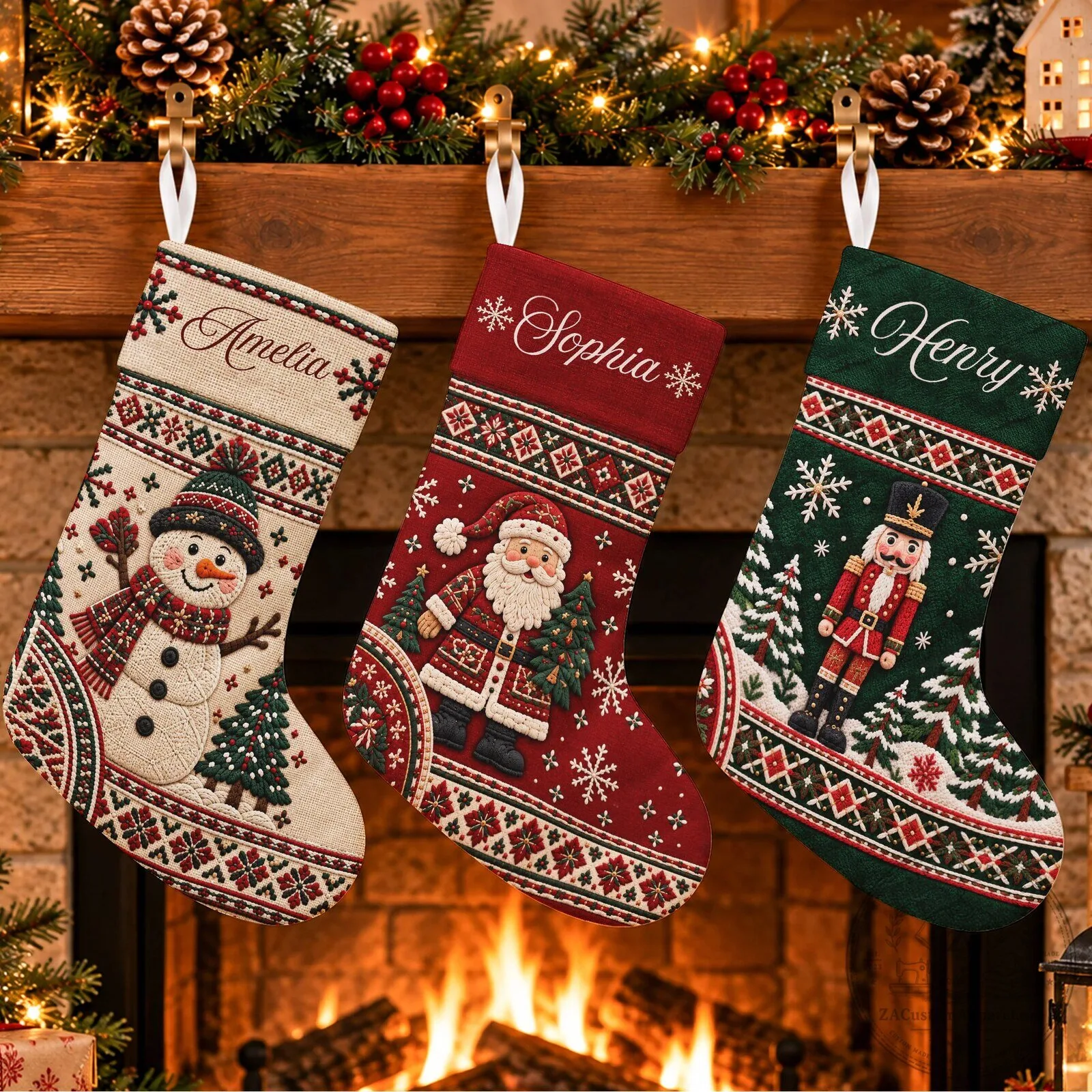 Personalized Christmas Stocking with Custom Name Holiday Fireplace Decor