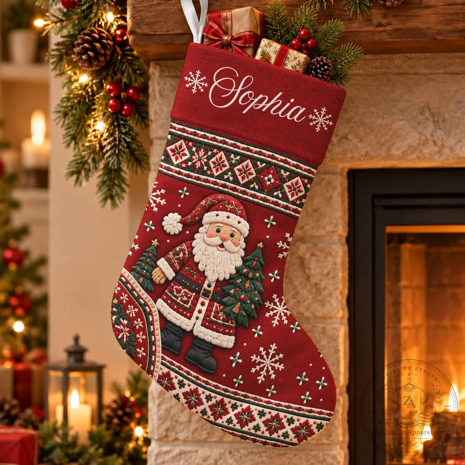 Personalized Christmas Stocking with Custom Name Holiday Fireplace Decor 8 Personalized Christmas Stocking with Custom Name Holiday Fireplace Decor