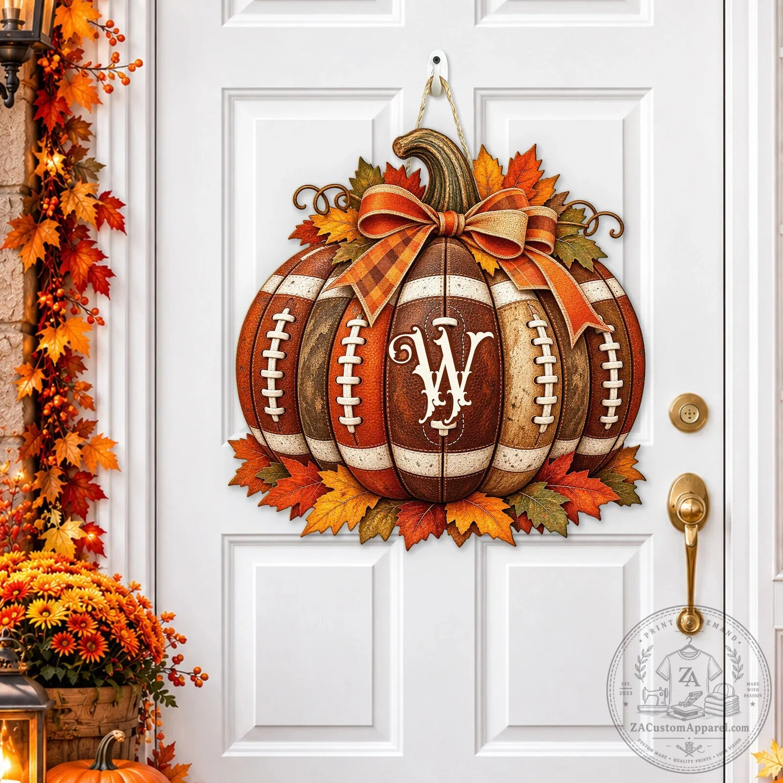 Personalized Football Pumpkin Fall Rustic Thanksgiving Autumn Porch Decor Sign