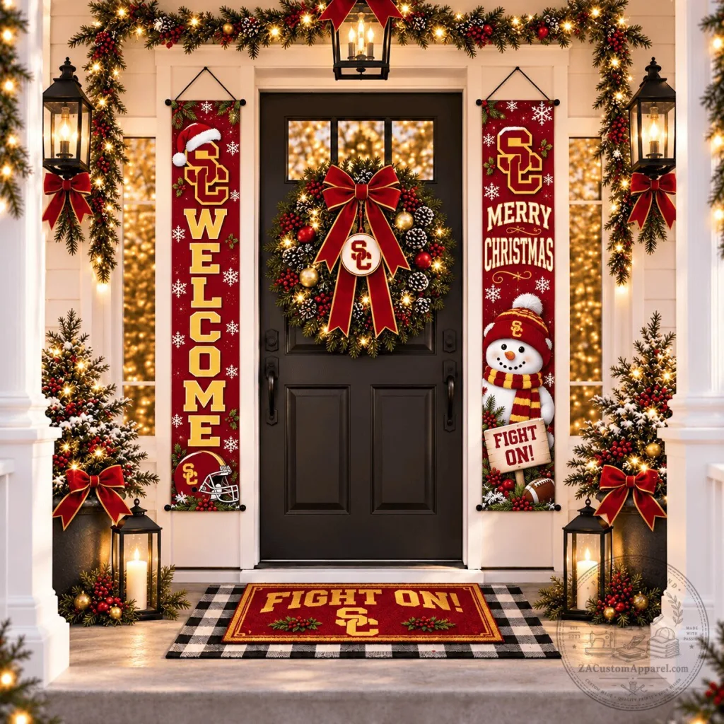 USC Trojans Christmas Welcome and Merry Christmas Decorative Door Banner Flag Set USC Trojans Christmas Welcome and Merry Christmas Decorative Door Banner Flag Set