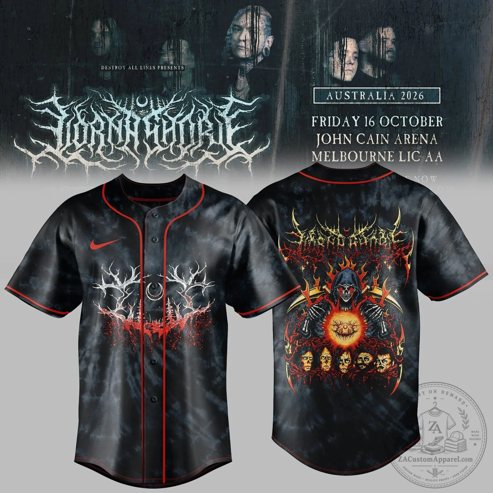 Lorna Shore Australia New Zealand Tour 2026 Exclusive Baseball Jersey 1 Lorna Shore Australia New Zealand Tour 2026 Exclusive Baseball Jersey