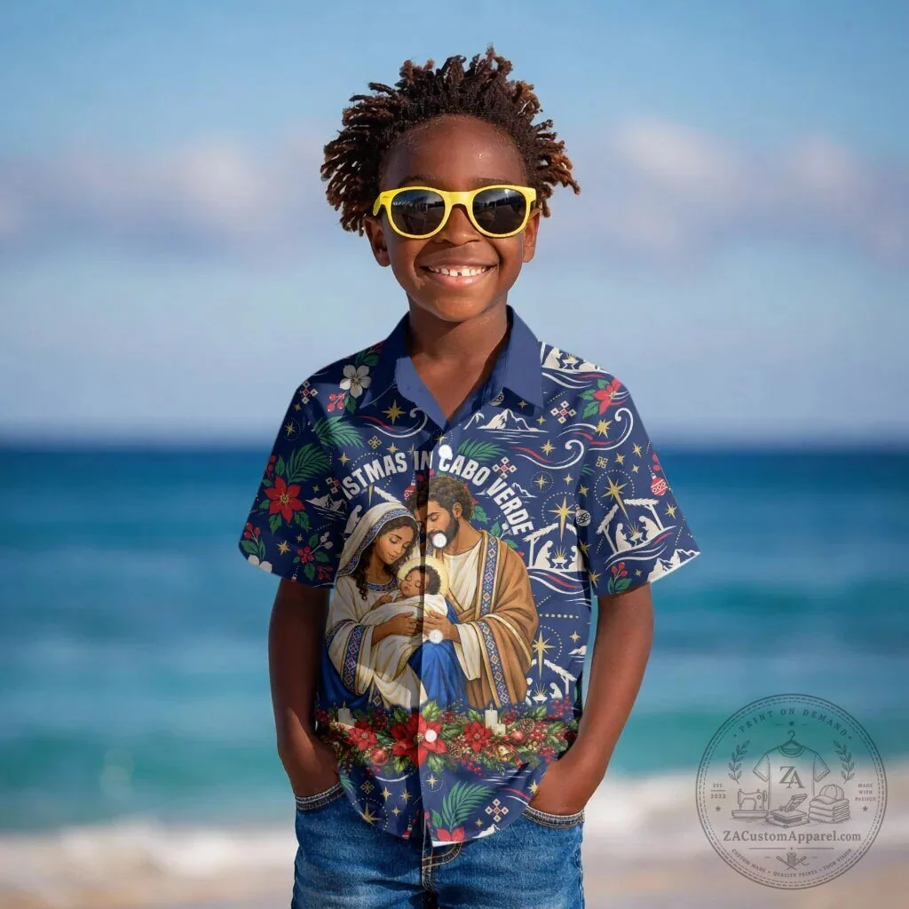Cape Verde Christmas Nativity Scene Hawaiian Shirt for Kids
