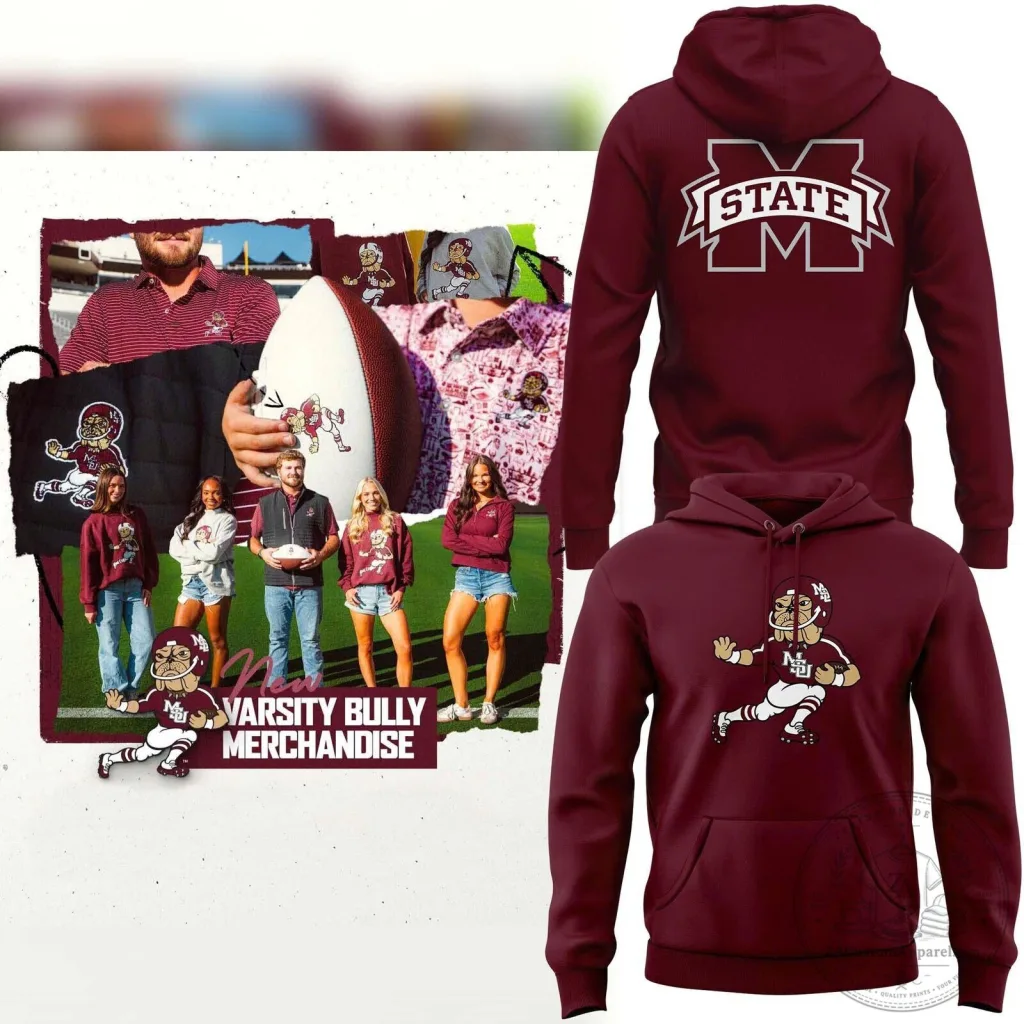 Mississippi State University Maroon Varsity Bully Football Player Hoodie Mississippi State University Maroon Varsity Bully Football Player Hoodie