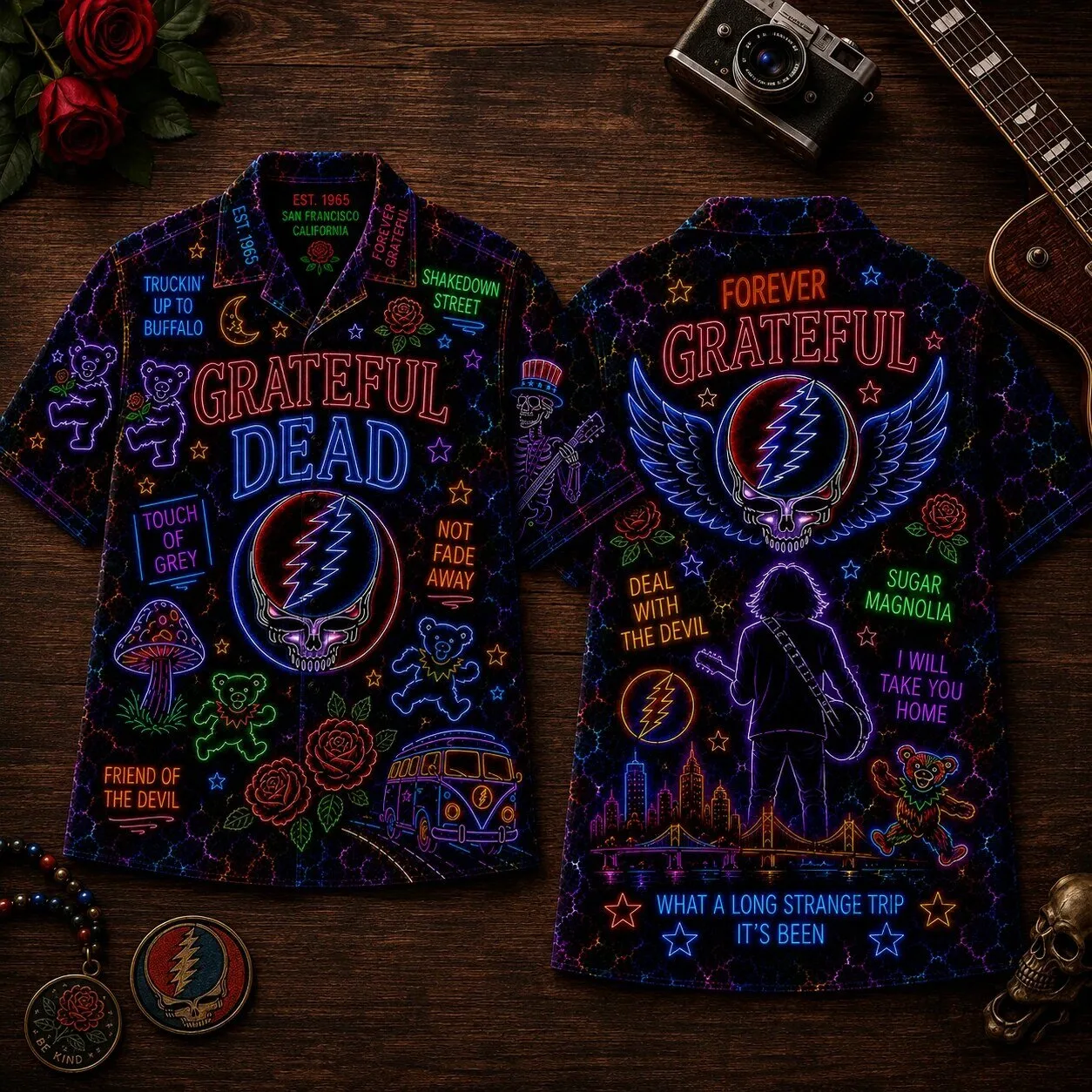 Grateful Dead Neon Steal Your Face Dancing Bears Hawaiian Shirt 4 Grateful Dead Neon Steal Your Face Dancing Bears Hawaiian Shirt