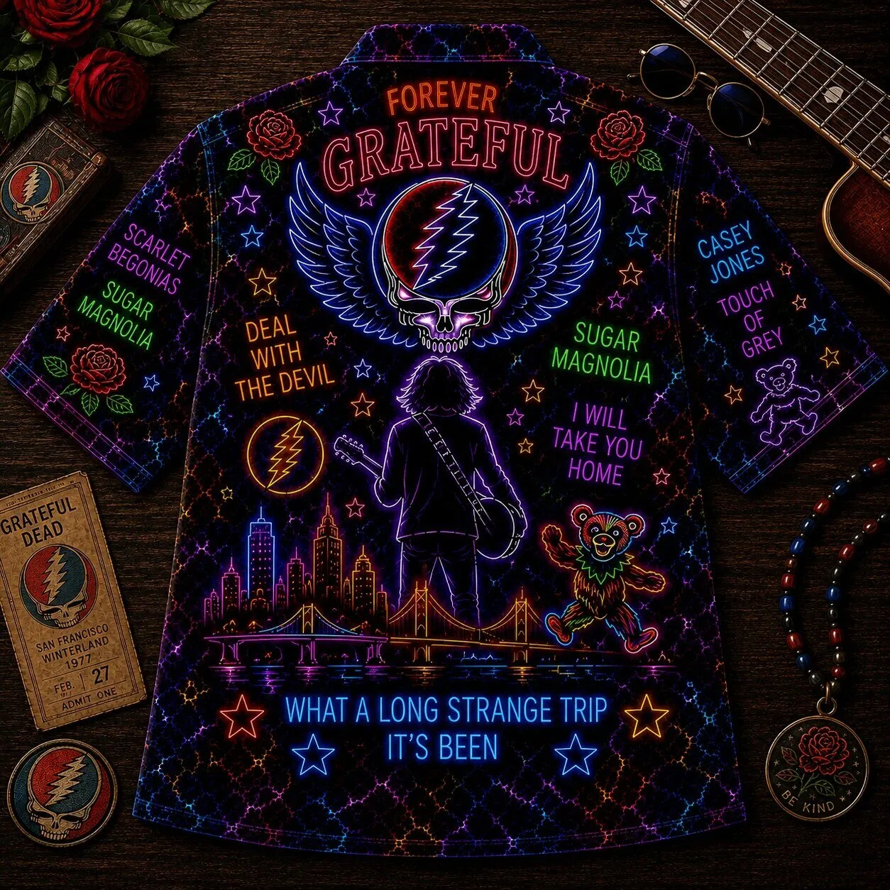 Grateful Dead Neon Steal Your Face Dancing Bears Hawaiian Shirt 5 Grateful Dead Neon Steal Your Face Dancing Bears Hawaiian Shirt
