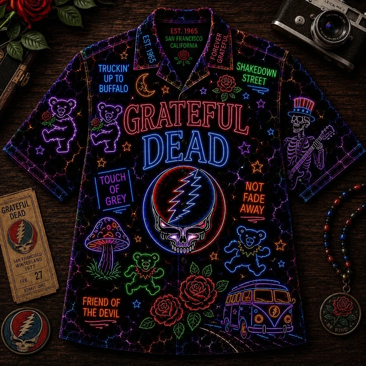 Grateful Dead Neon Steal Your Face Dancing Bears Hawaiian Shirt 6 Grateful Dead Neon Steal Your Face Dancing Bears Hawaiian Shirt