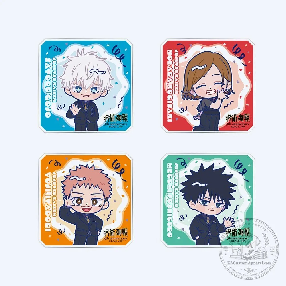 Jujutsu Kaisen Chibi Black Tie Acrylic Coaster Set for 5th Anniversary 5 Jujutsu Kaisen Chibi Black Tie Acrylic Coaster Set for 5th Anniversary
