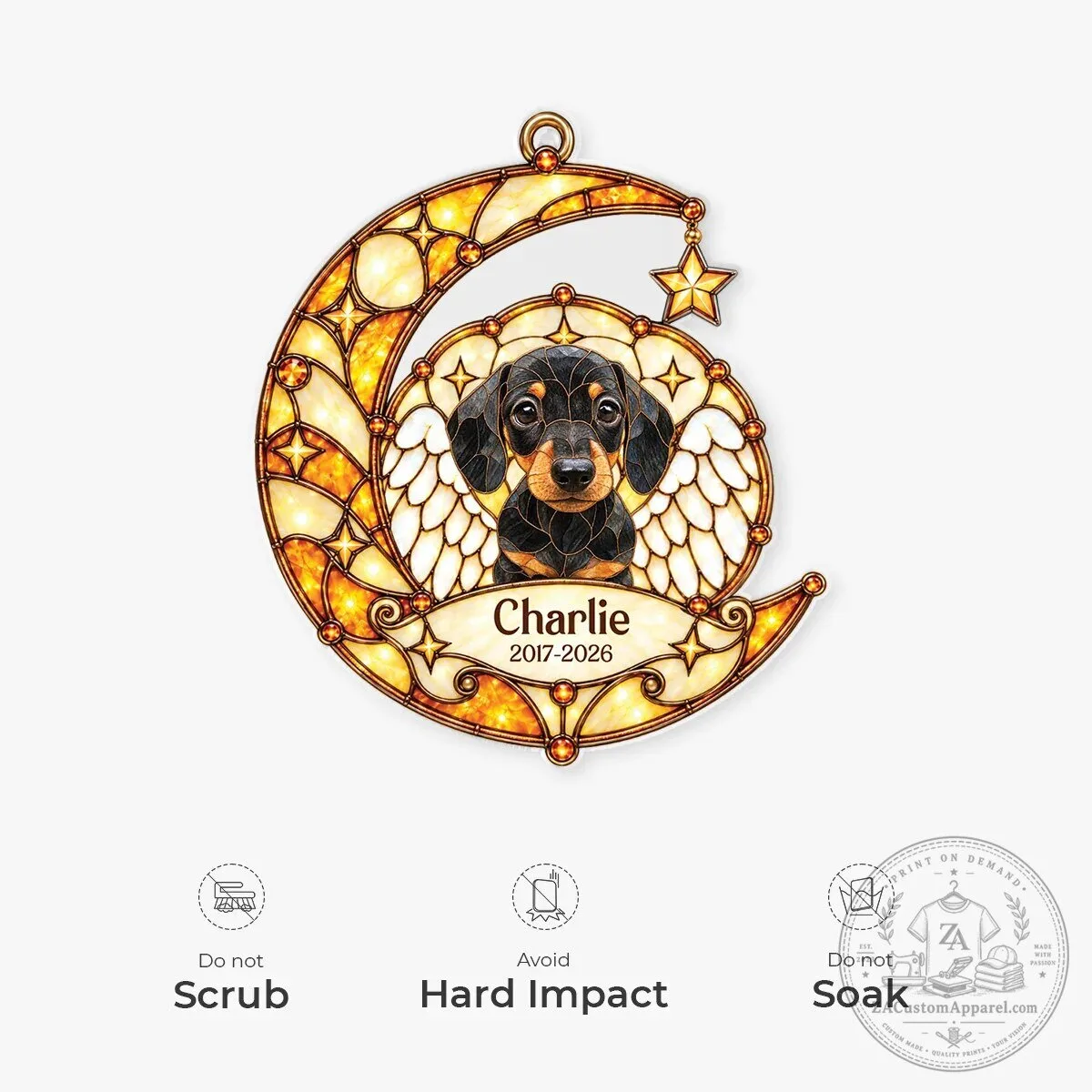 Personalized Dachshund Memorial Ornament with Angel Wings and Moon Design 10 Personalized Dachshund Memorial Ornament with Angel Wings and Moon Design